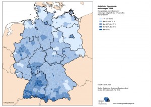 Anteil der Eigentumswohnungen 2011 – Wohngebäude, die in Eigentumswohnungen aufgeteilt sind in % an allen Wohngebäuden
