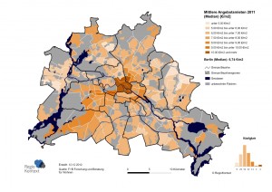 Mittlere Angebotsmieten in Berlin auf Ebene der Bezirksregionen 2011